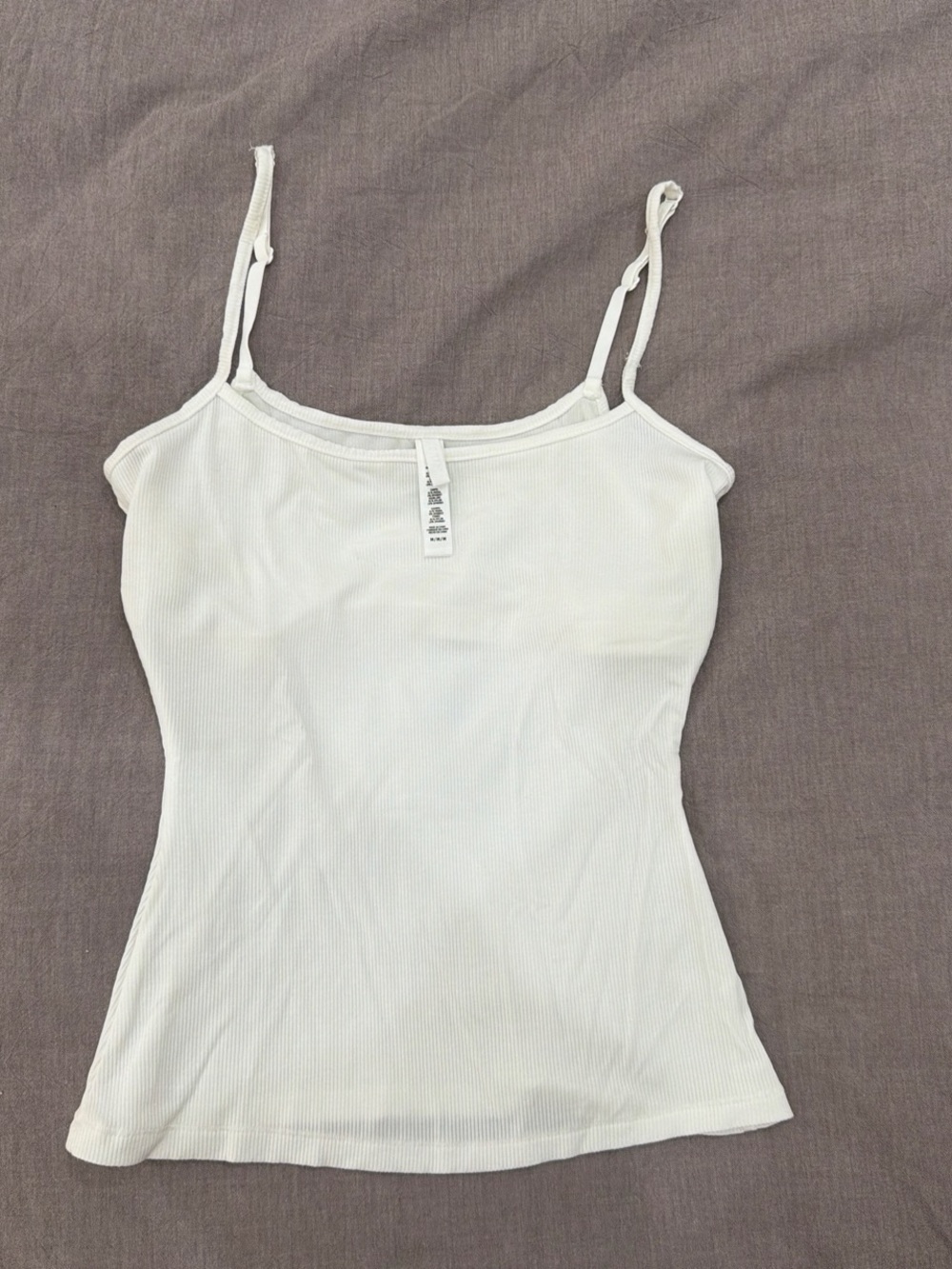 Skims White Ribbed Adjustable-Strap Camisole